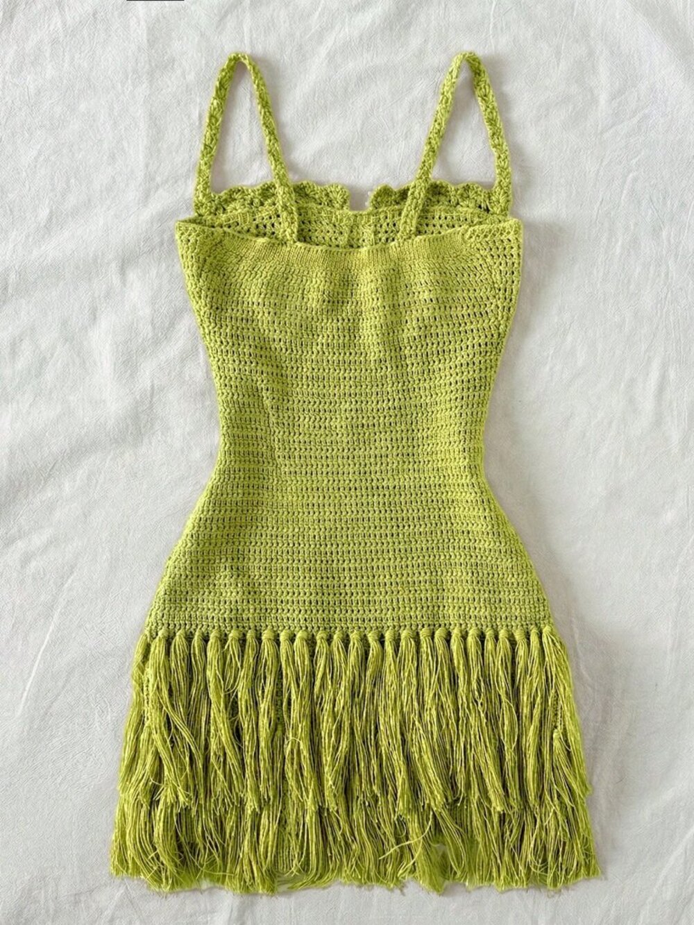Green Casual Women's Bustier Tassel Hem Spaghetti Strap Bodycon Mini Dress - Picture 2 of 7
